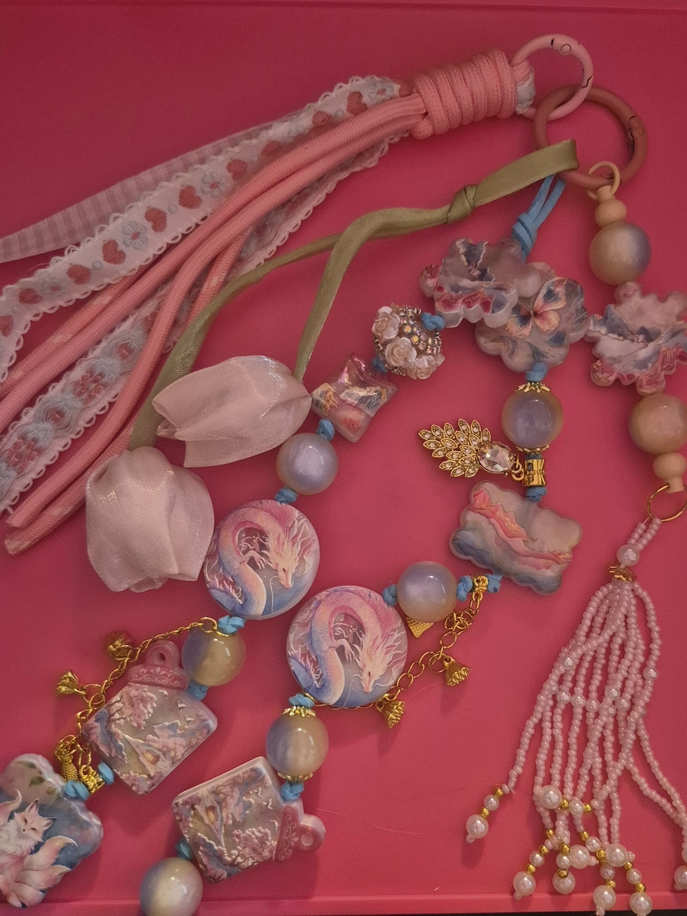 Pink Floral Tassel Key & Card Holder Charm